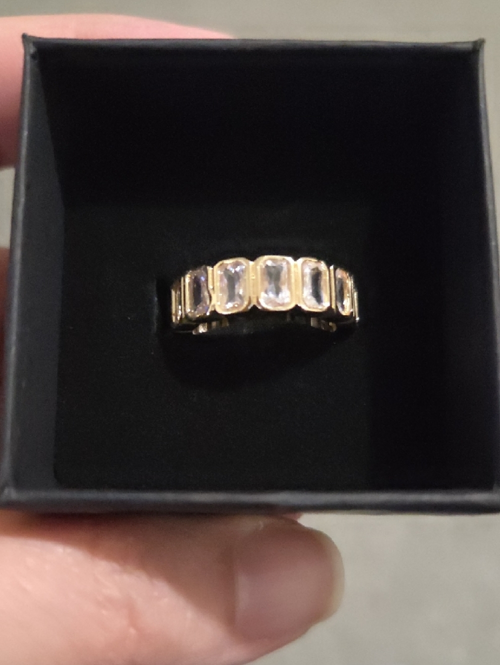 Gold Tone Radiant Cut CZ Eternity Band Ring Sz6 New